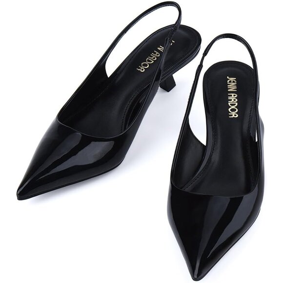 Jenn Ardor Women's Black Slingback Low Heels Kitten Pumps Dressy Heeled Sandals - Picture 1 of 6
